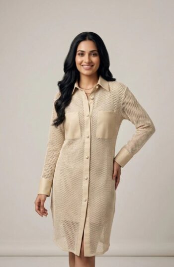 Women’s Sheer Mesh Shirt Dress with Contrast Panels