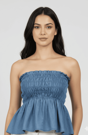 Blue Denim Flared Tube Top