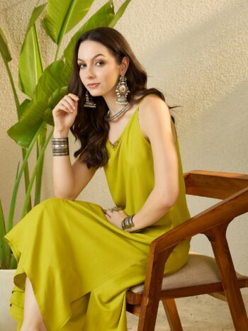 Inweave - LEMON YELLOW BUTTON STRAPPY KURTA SET