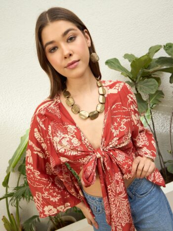 RUST BEIGE FOIL FRONT TIE UP TOP