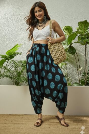 Inweave - BLACK BLUE ROUND PRINT HAREM PANT