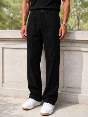 Maniac Men Side Twinfold Pocket Solid Black Cotton Blend Baggy Cargo Pant
