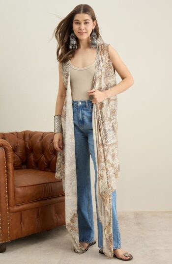 Beige Paisley Flower Waterfall Shrug