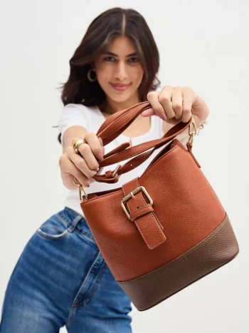 White Lily - Cognac & Chocolate Brown Bucket Bag